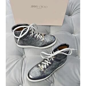 Jimmy Choo Gray Silver Athletic High Top Women Shoe 34.5 4.5